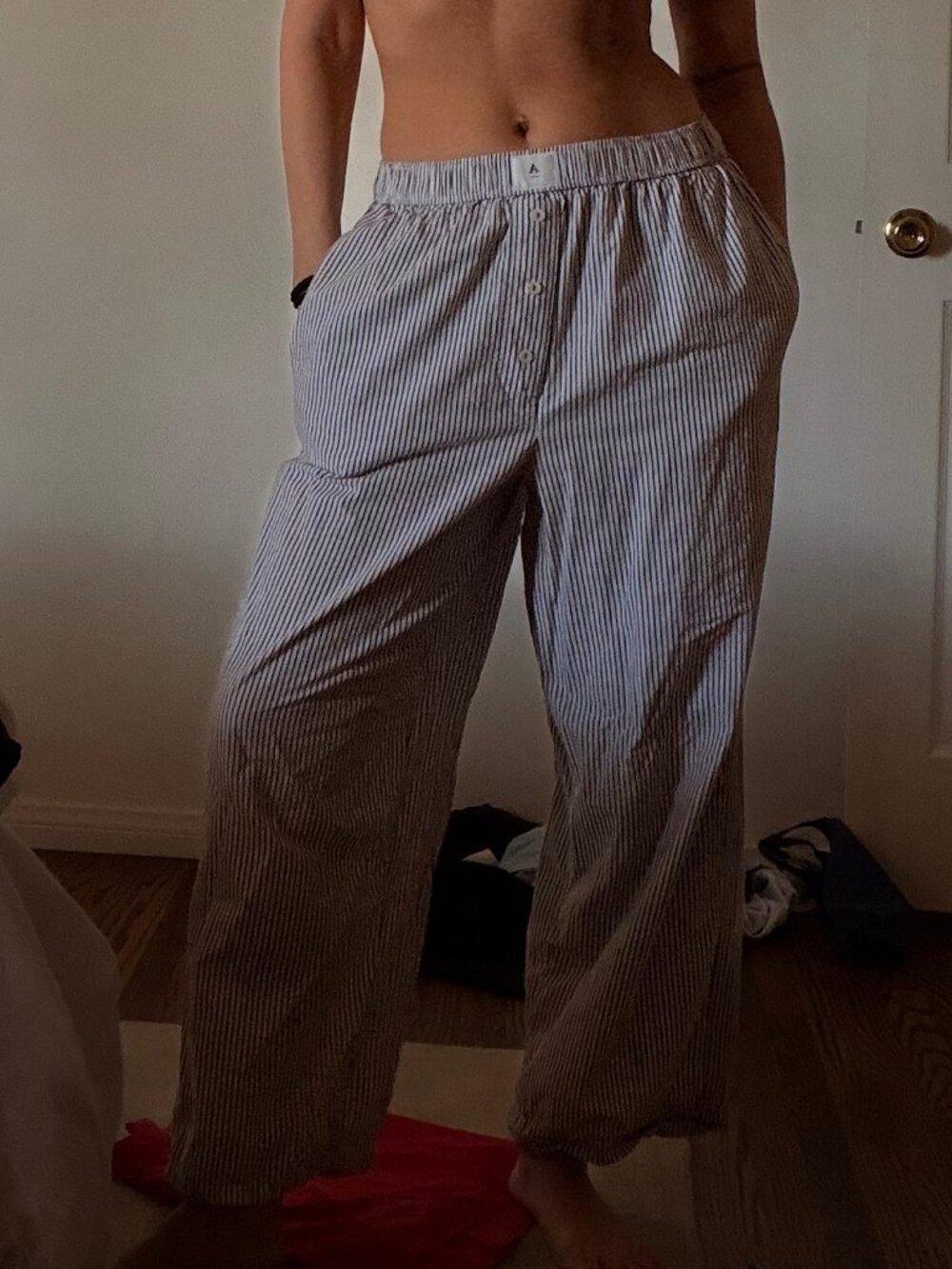 Anthropologie LyreBird Wide-Leg Pleated Boxer Pants in Blue Stripe